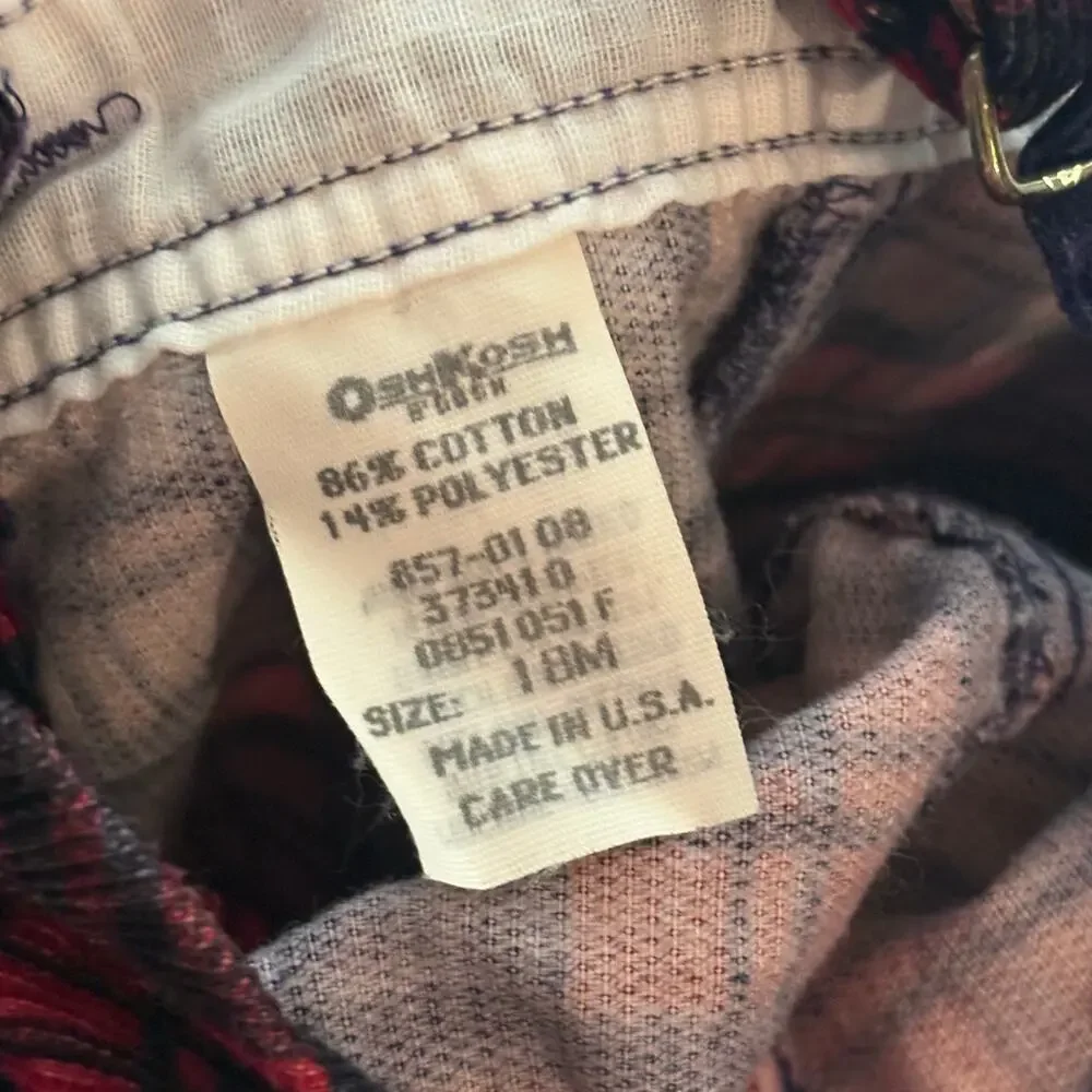 Oshkosh B'Gosh Baby Vintage Blue Red Plaid Overalls Size 18 Months Vestbak USA